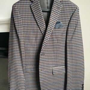 Boys 14R Ralph Lauren Plaid Blazer - Brown and Gray